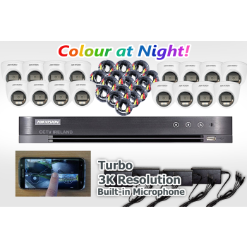Sixteen Camera Turbo CCTV Kit with 5MP ColorVu Cameras with mics HIKVision 4TB
