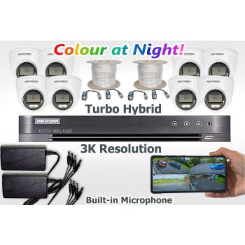 HIKVision Eight Camera Turbo CCTV Kit with 5MP Hybrid ColorVu Cameras with mics 2TB